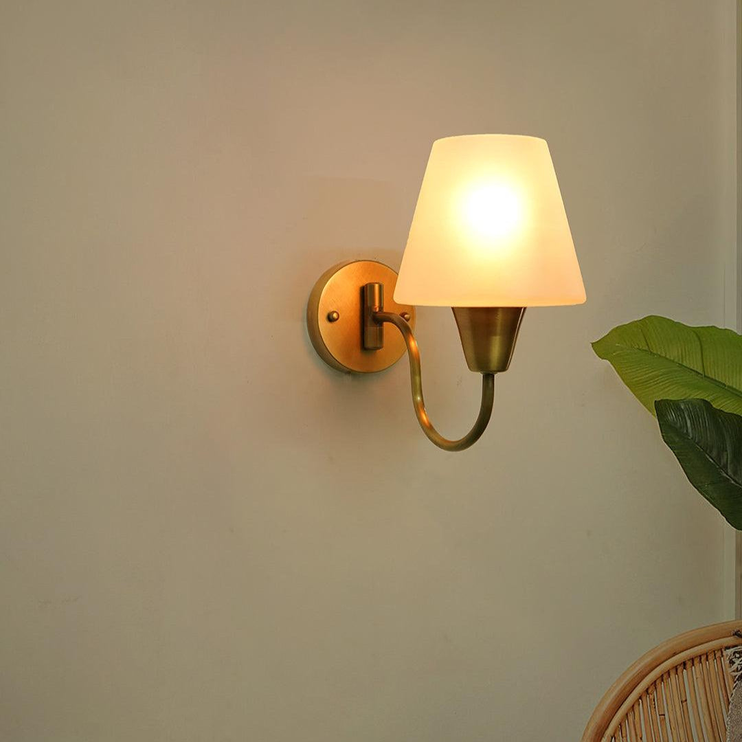 Gooseneck Brass Swivel Wall Sconce with Tapered Frosted Glass Shade