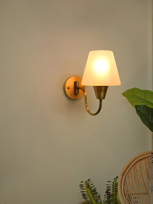 Gooseneck Brass Swivel Wall Sconce with Tapered Frosted Glass Shade