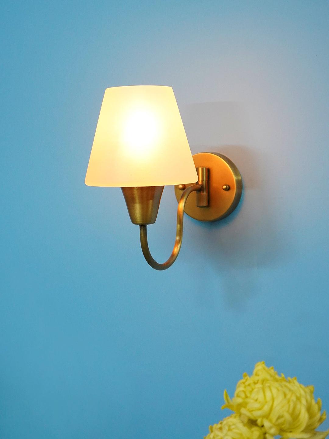 Gooseneck Brass Swivel Wall Sconce with Tapered Frosted Glass Shade