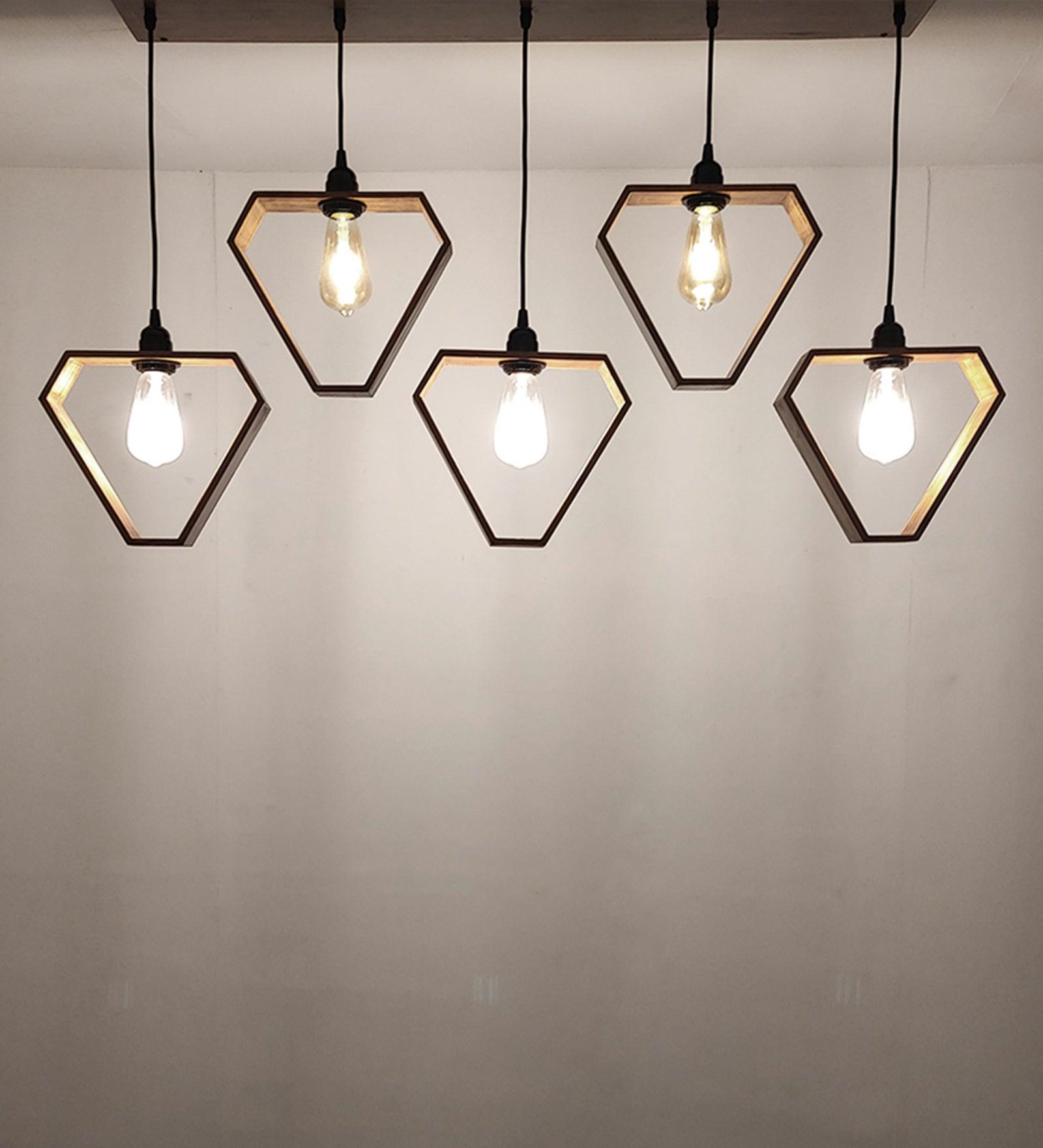 Hexad Brown Wooden 5 Series Hanging Lamp