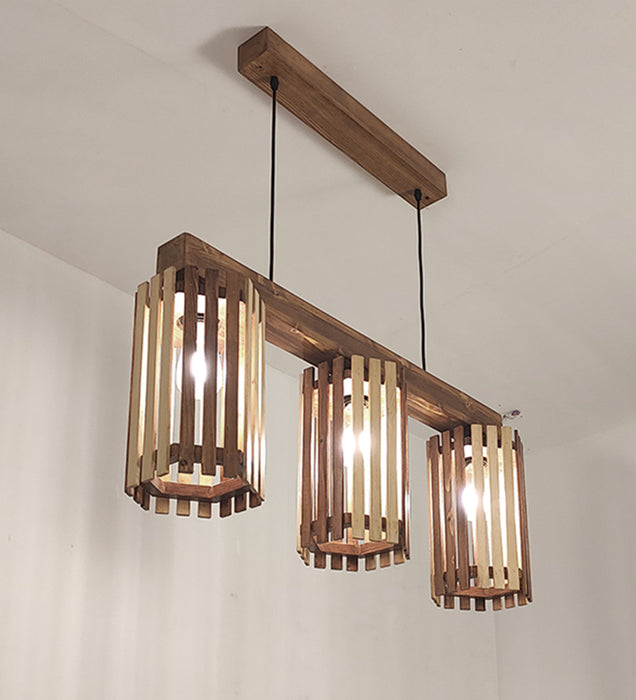 Hexa Brown Wooden 3 Series Hanging Lamp