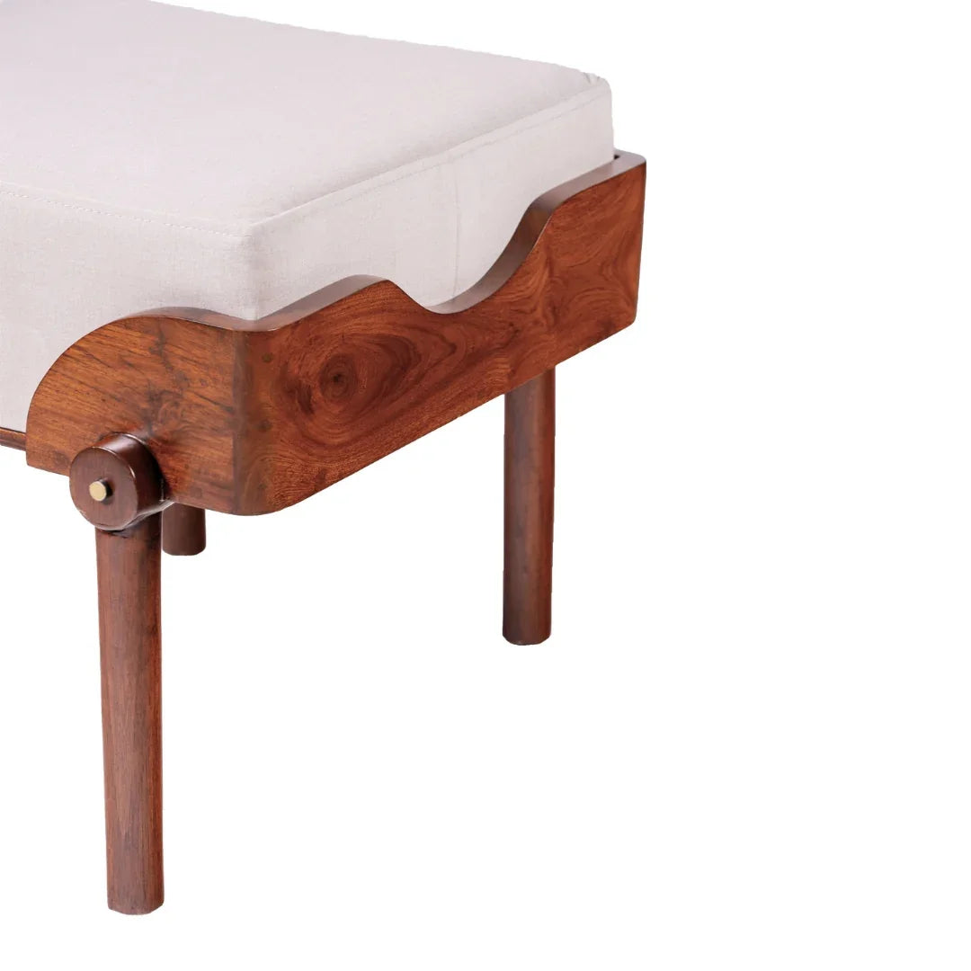 Shade Teak Wood Ottoman with Brass Accents | Luxury Upholstered Footstool for Home
