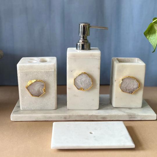 Marble with Agate Bathroom Vanity Set Modern and Luxury Bath Accessories Set Of 5