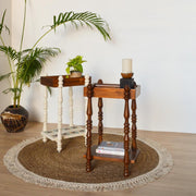 Modish Teak Wood End Table | Handcrafted Accent Table in White & Walnut | Side Table for Living Room