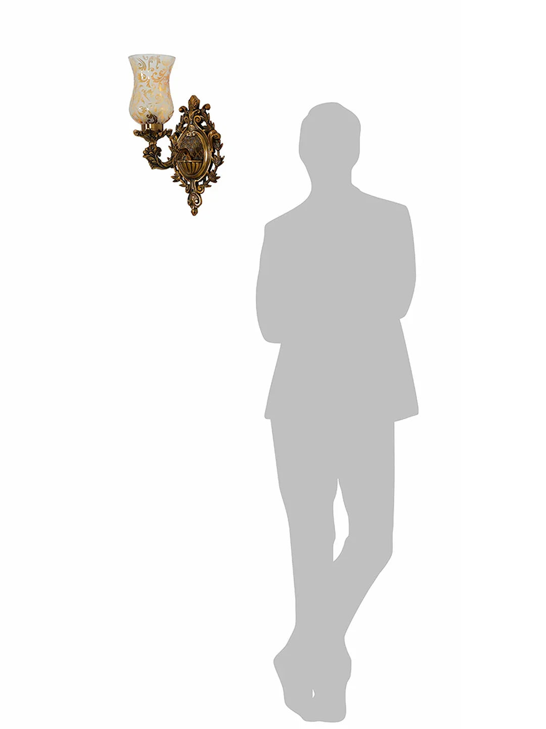 Antique Cast Aluminium Traditional Uplight Wall Sconce with Golden Etched Glass