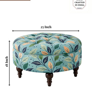 Ayame Floral Tufted Ottoman with Sagwan Wood