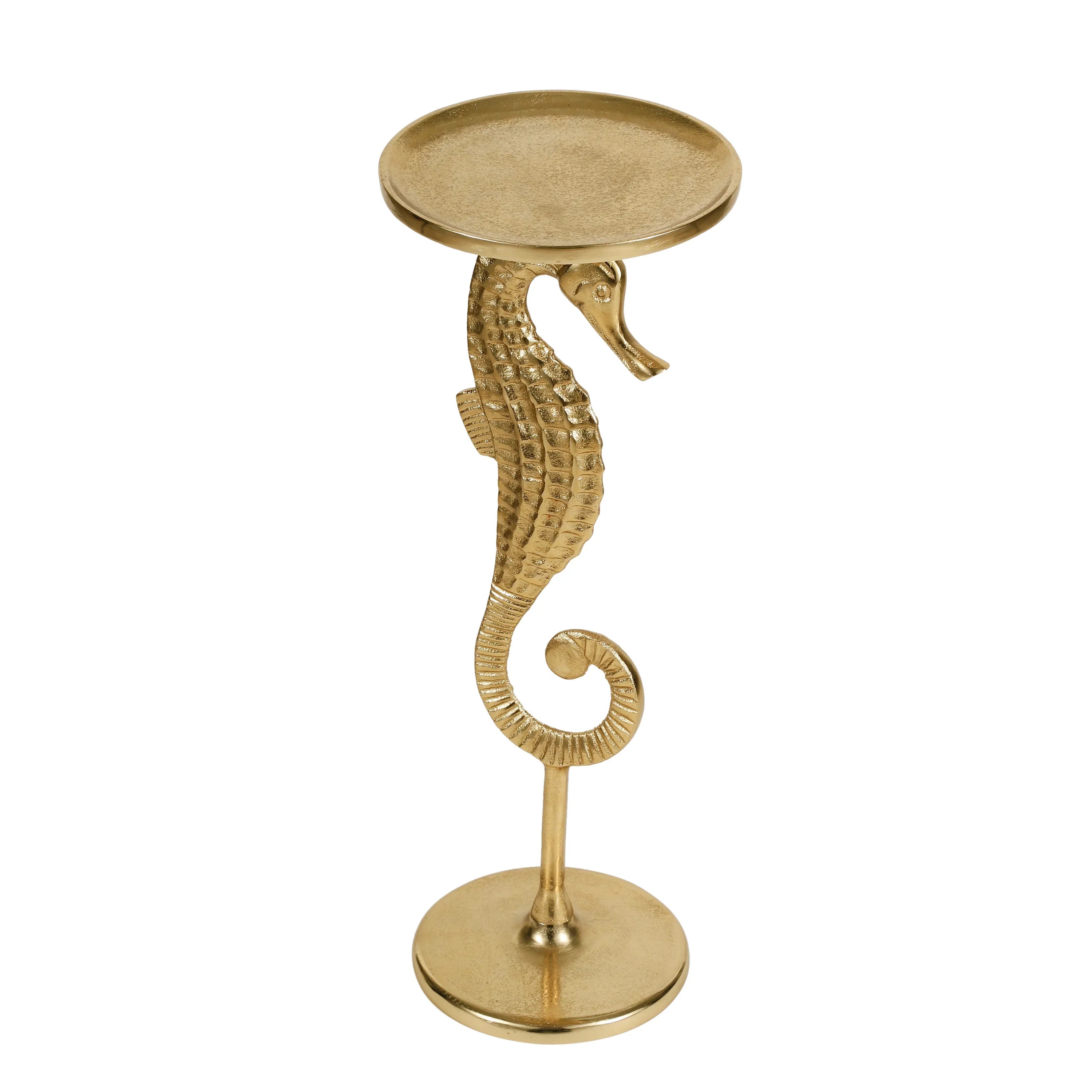Gold Seahorse Side Table for Living Room | Coastal Theme Corner Table