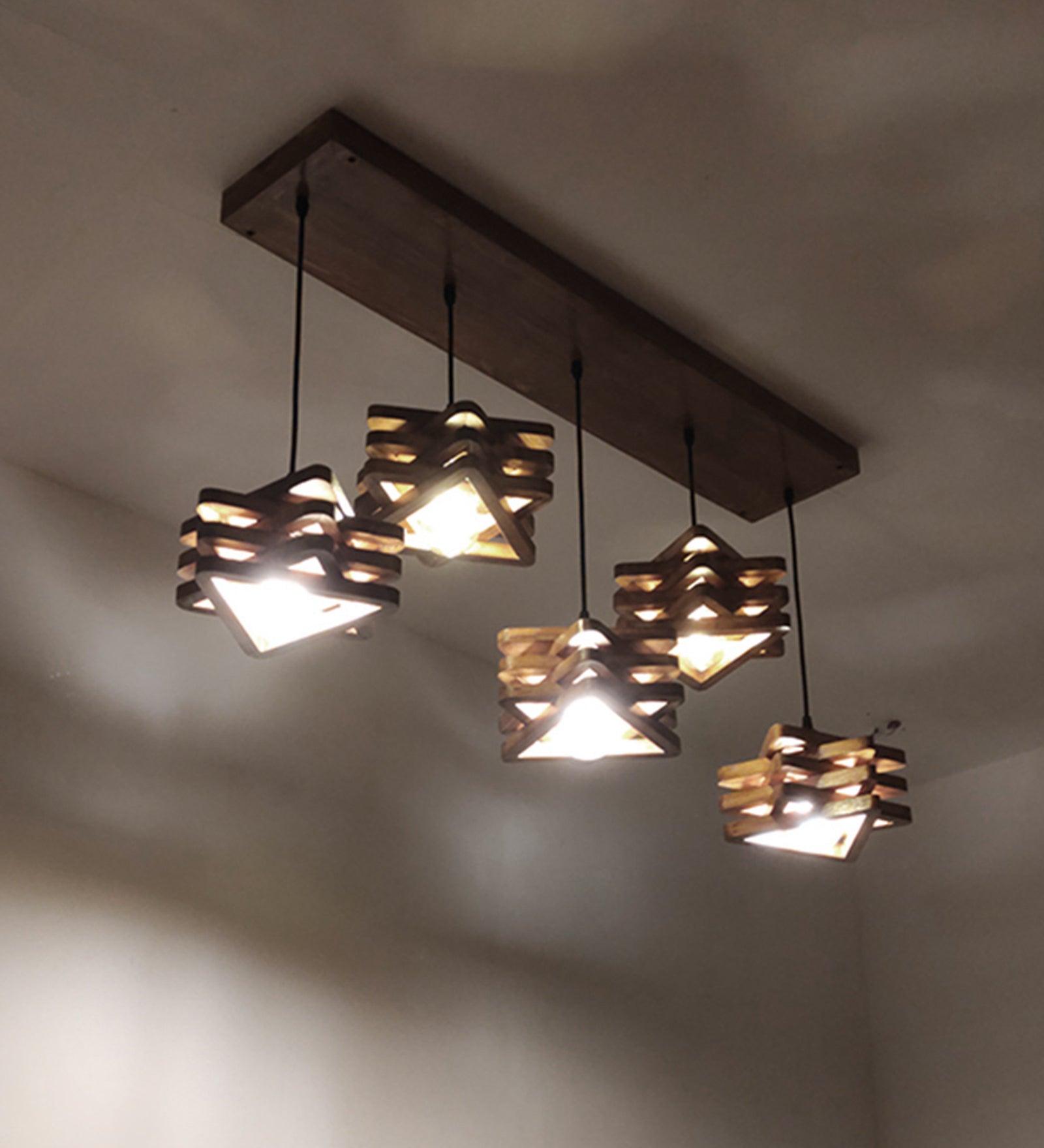 Star Brown Wooden 5 Series Hanging Lamp