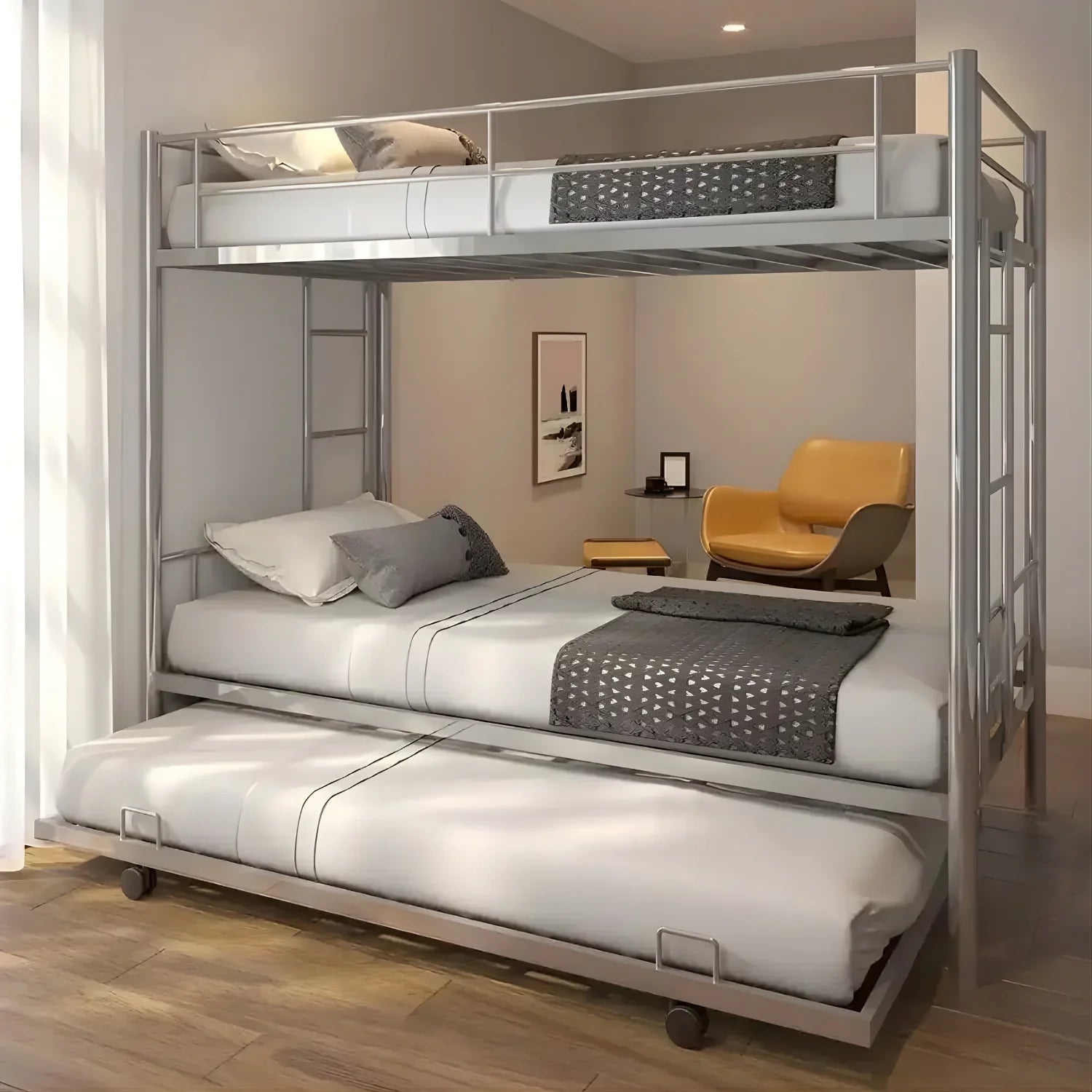 Embark on Nightly Ladder Bunk Bed for Kids with Wheels