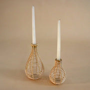 Pollen Candle Holder Set | Cane Weaving Decorative Candle Holders (Set of 2)