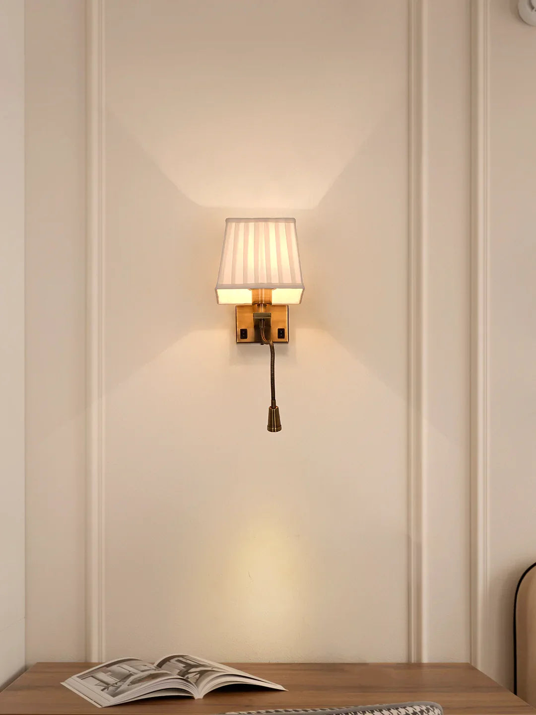 Transitional Bedside Wall Sconce with Flexible LED Reading Light