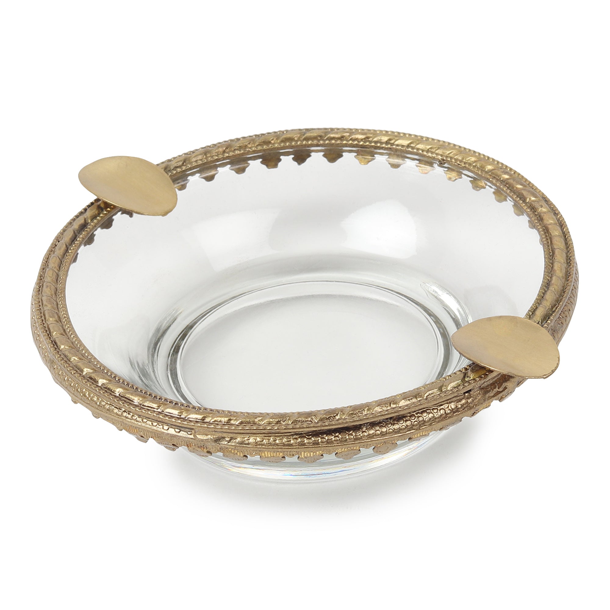 Crystal Ashtray with Brass Accent | Designer Ashtray for Home Décor