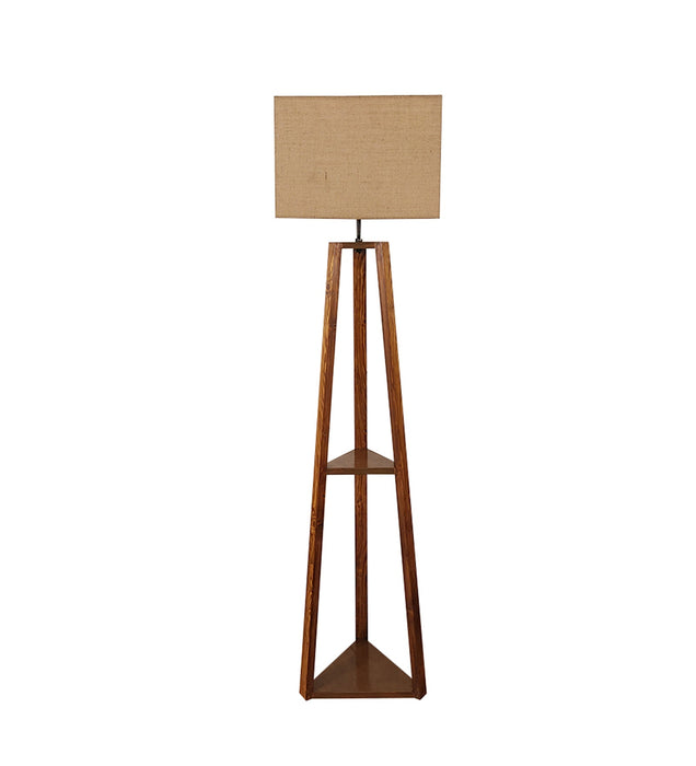 Vantage Wooden Floor Lamp with Beige Fabric Lampshade