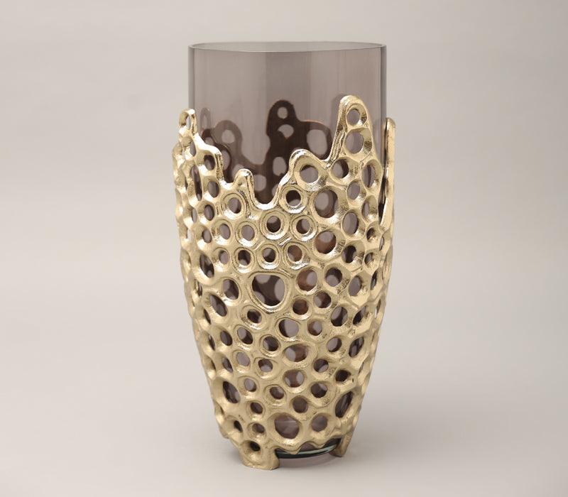 Celestial Vase | Gold Finished with Black Luster Glass