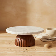 Marble & Wooden Cake Stand | Dessert Display Stand for Serving & Décor