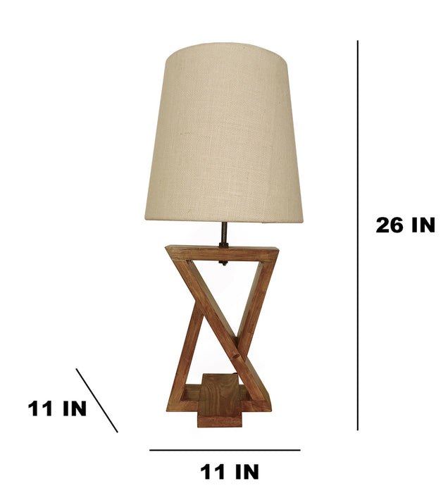 Chloe Brown Wooden Table Lamp with White Jute Lampshade