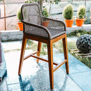Alma Teakwood Bar Stool chair with Wicker Accents | Indoor & Outdoor Wooden Chair