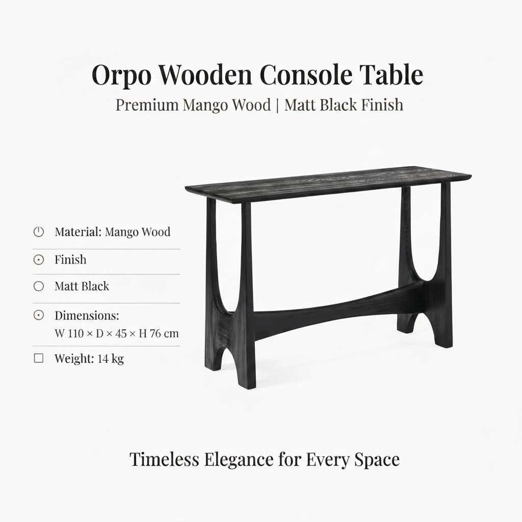 Solid Mango Wood Console Table for Entryway |  Modern Hall Table for Living Room