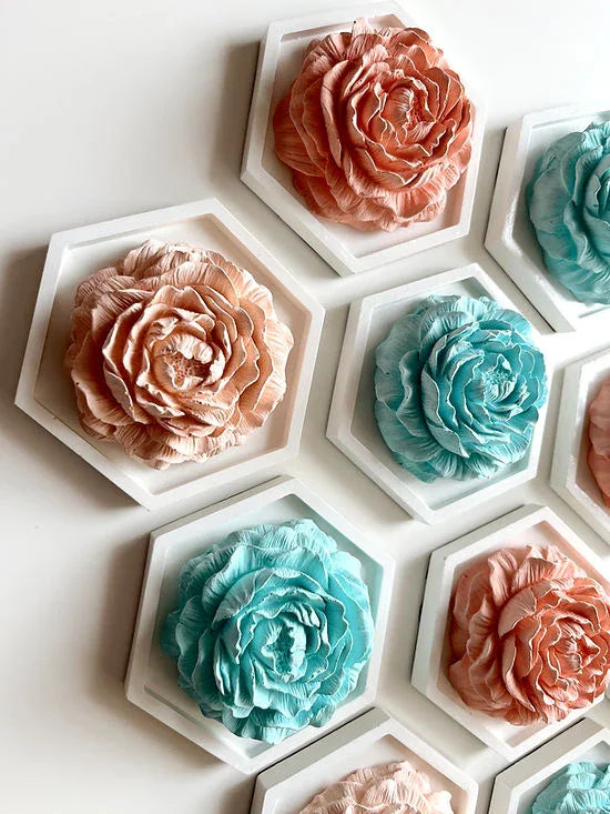 Peony Aroma Stone Flower Passive Diffuser On A Round Coaster