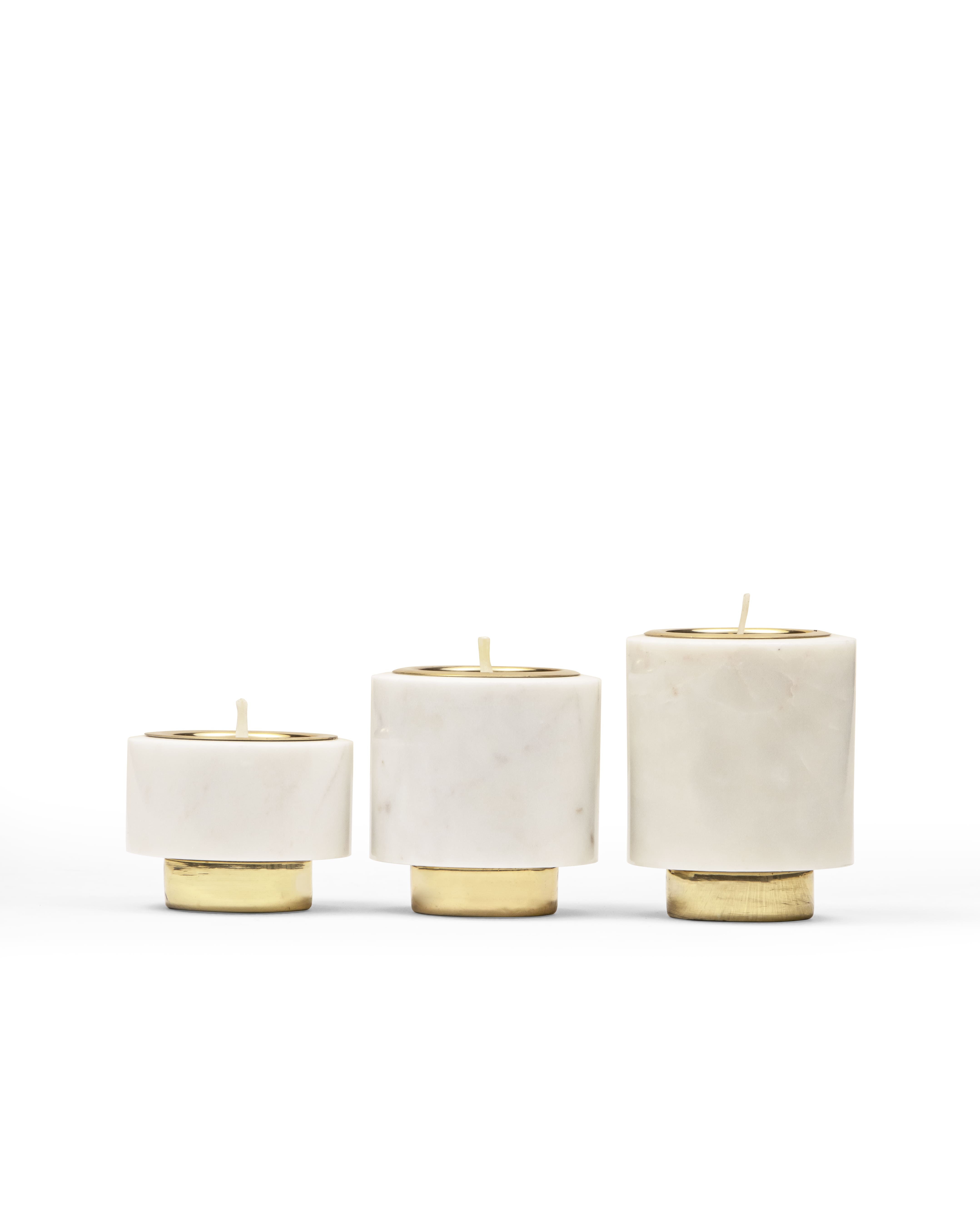 Tealight Pillers | Brass And White Marble