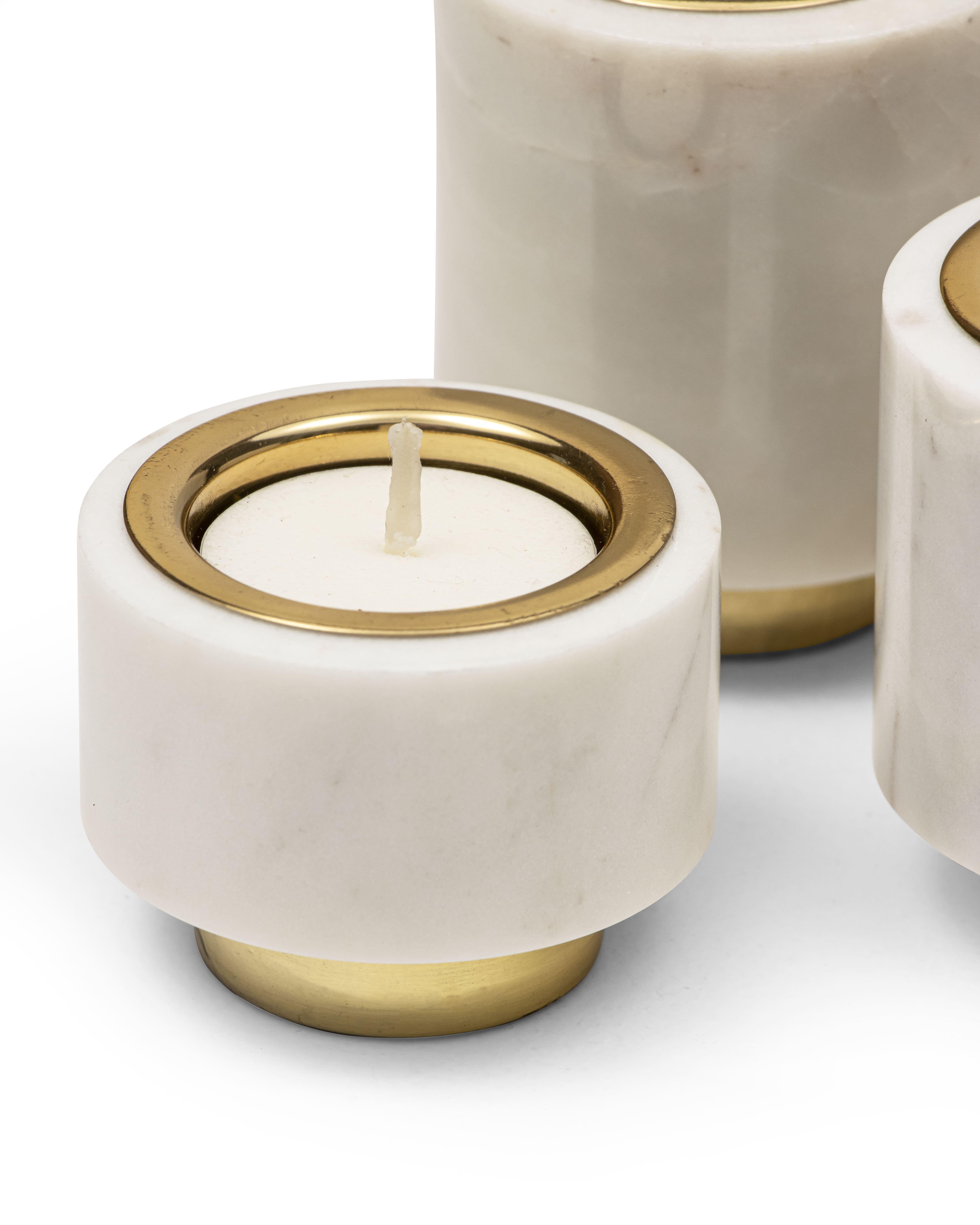 Tealight Pillers | Brass And White Marble