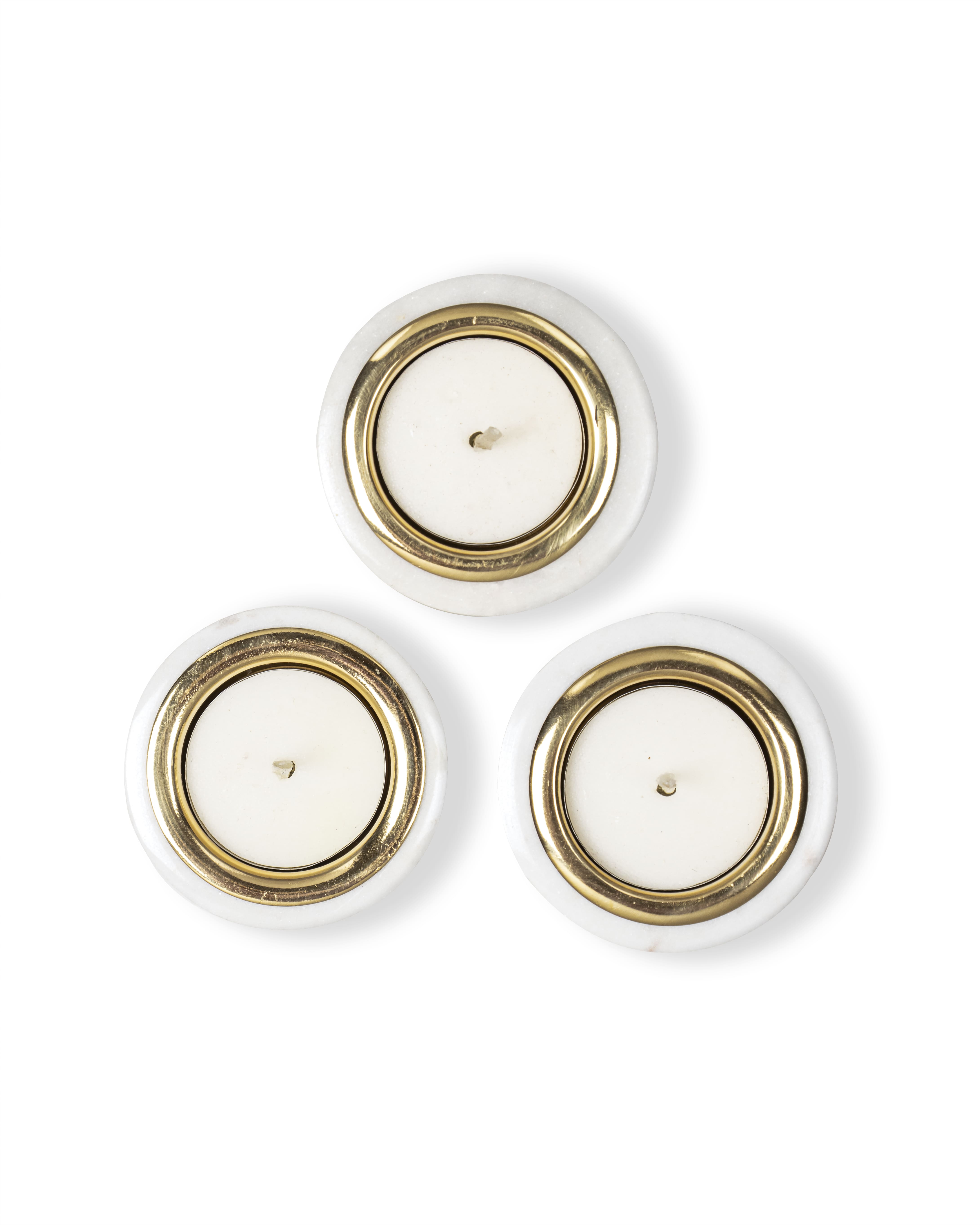Tealight Pillers | Brass And White Marble