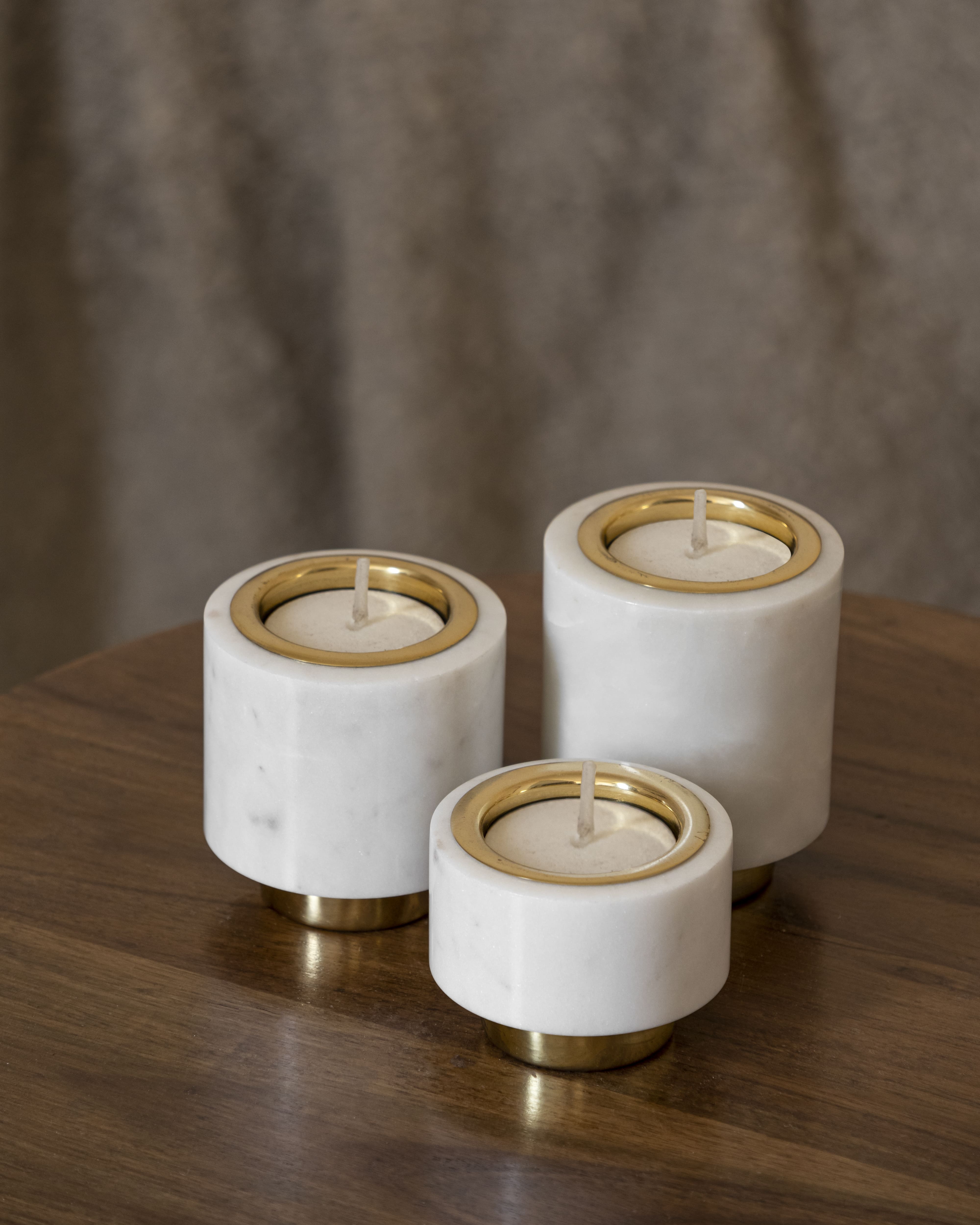 Tealight Pillers | Brass And White Marble