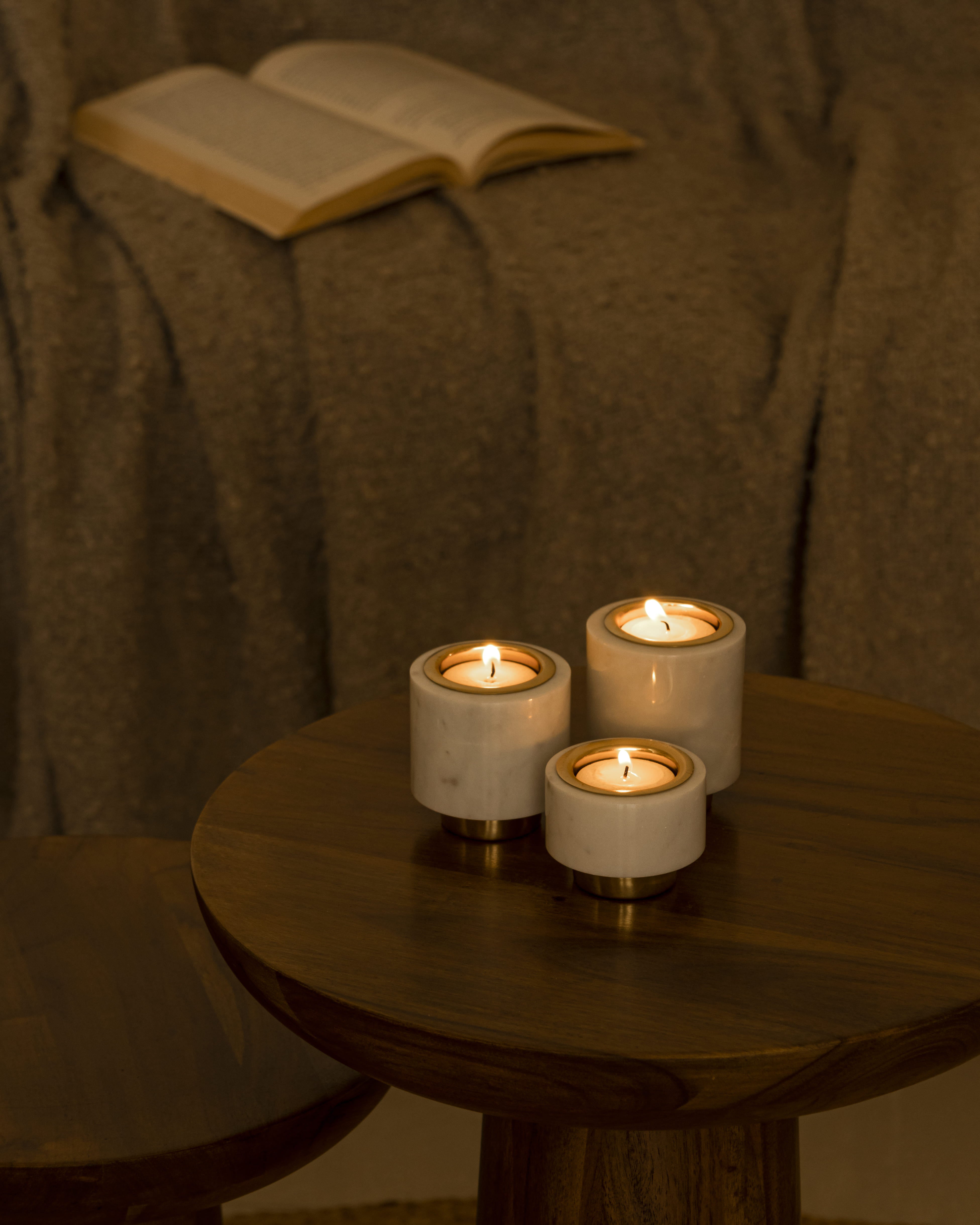 Tealight Pillers | Brass And White Marble