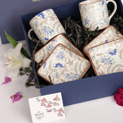 Azure Bloom Gift Box – Premium Stoneware 4 Pcs Serving Platters & 2 Pcs Mugs Set
