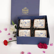 Blue Blossom Gift Box – Set of 4 Stoneware Floral Platters | Premium Festive Gift Set