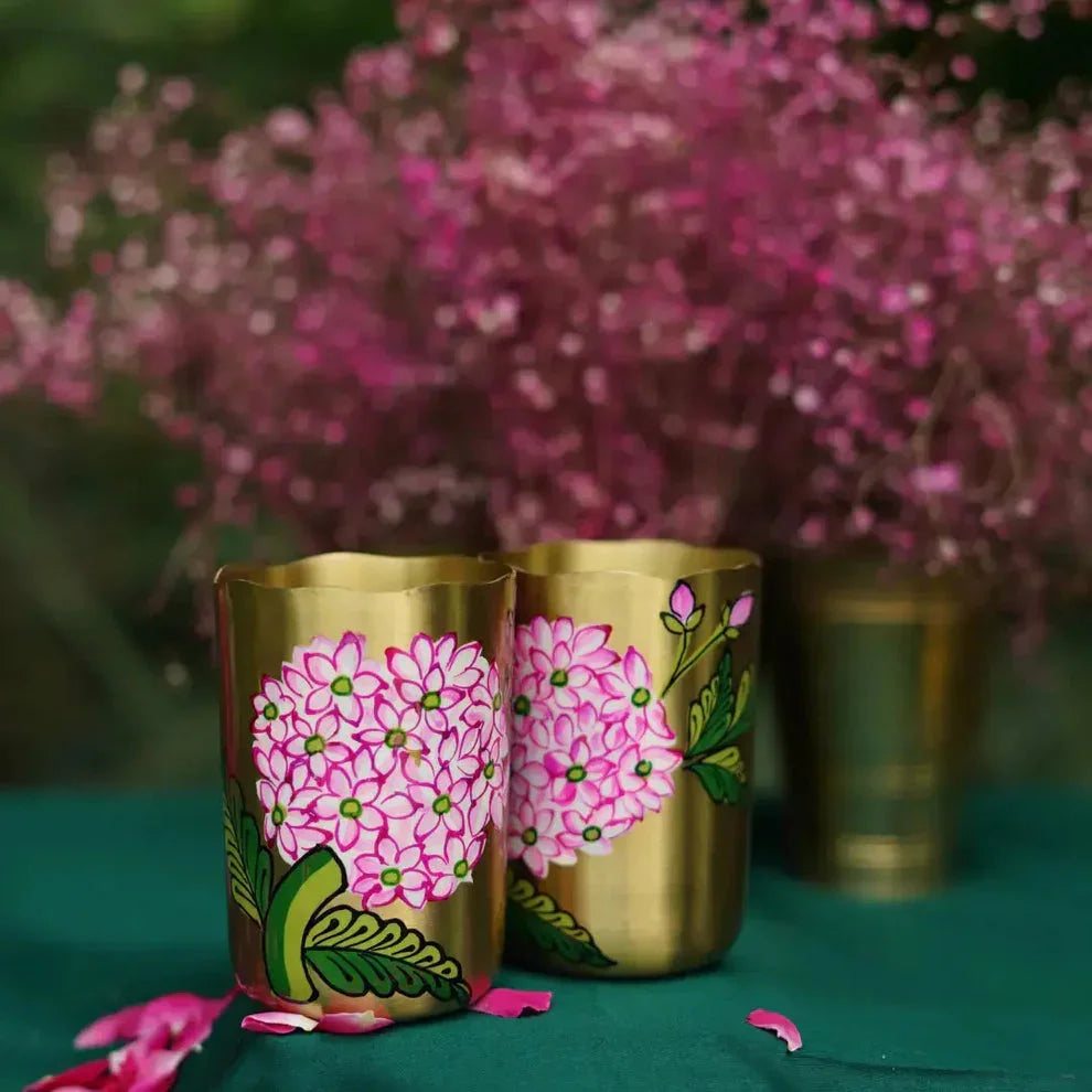 Regal Bloom Brass Gift Box | Luxury Handcrafted 2 Pcs Brass Tumblers & 1 Pc Mukhwas Jar | Premium Wedding, Festive & Housewarming Gift Set
