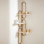 Titan Wall Shelf in White Baswara Marble & Gold Finish | Modern Stainless Steel Wall-Mounted Shelf for Living Room & Kitchen