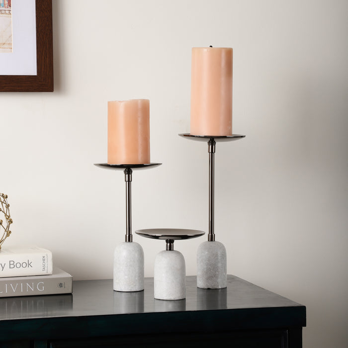 Marble Pri Pillar Candle Stand Set In Black