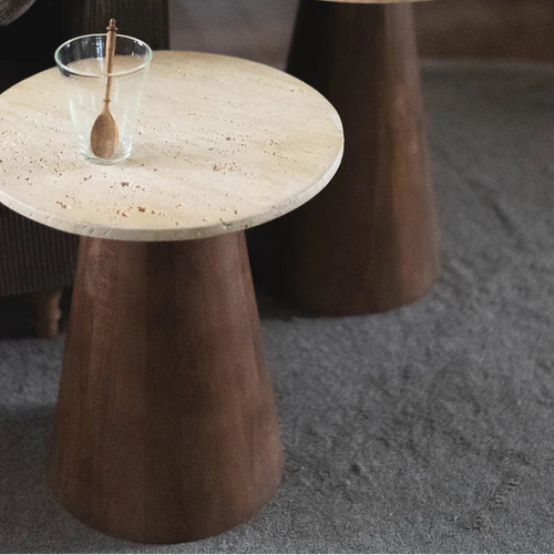 Travertine Mango Wood Side Table