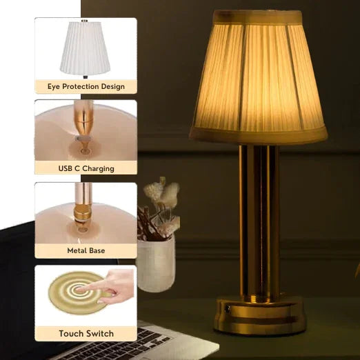 Illume Cordless Table Lamp | Rechargeable Dimmable LED Touch Lamp in Gold for Bedside, Living Room