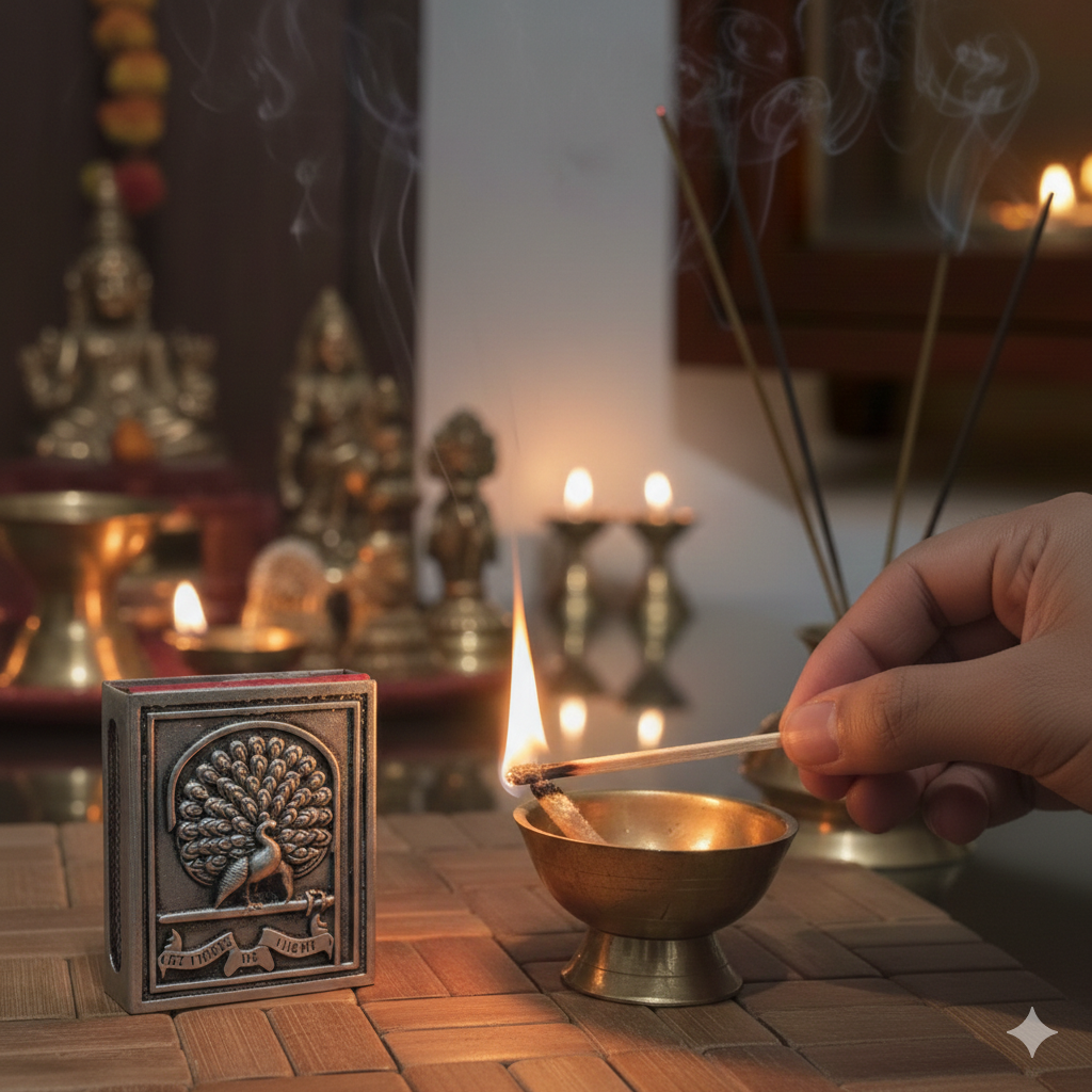 Pure Silver Plated Brass Peacock Matchbox Cover