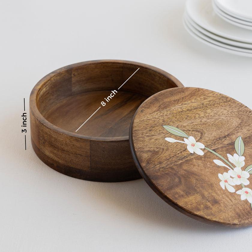 Bella Mango Wood Roti Box | Chapati Box | Wooden Roti Box Casserole