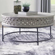 Carved Solid Wood Coffee Table With Iron Stand |  Mango Wood