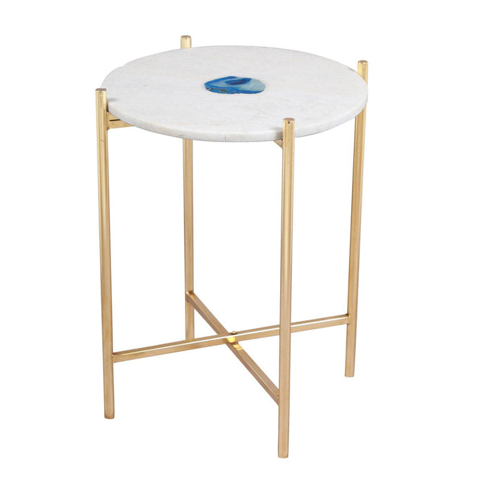 Sleek Marble and Agate Top and Round Metal Gold Accent Table