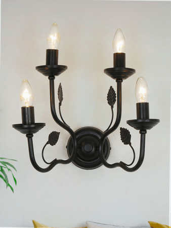 Black Italian 15 Inch Dual Tier 4-Light Steel Wall Lamp Light
