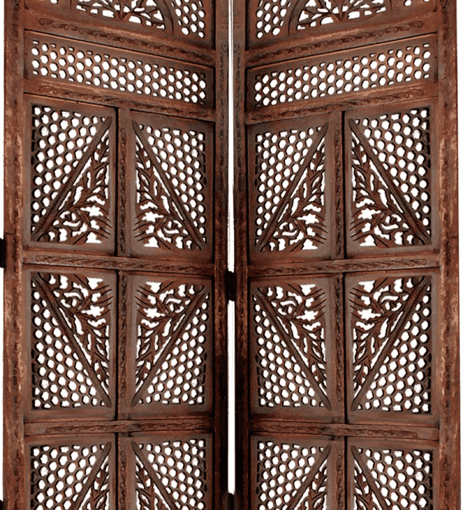 Mango Wood Folding Room Divider with Decorative MDF Jali