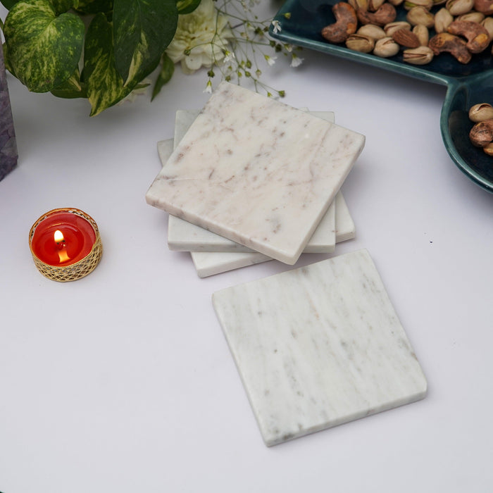 White Marble Plain Coaster for Tea Coffee | Trivets for Dining Table