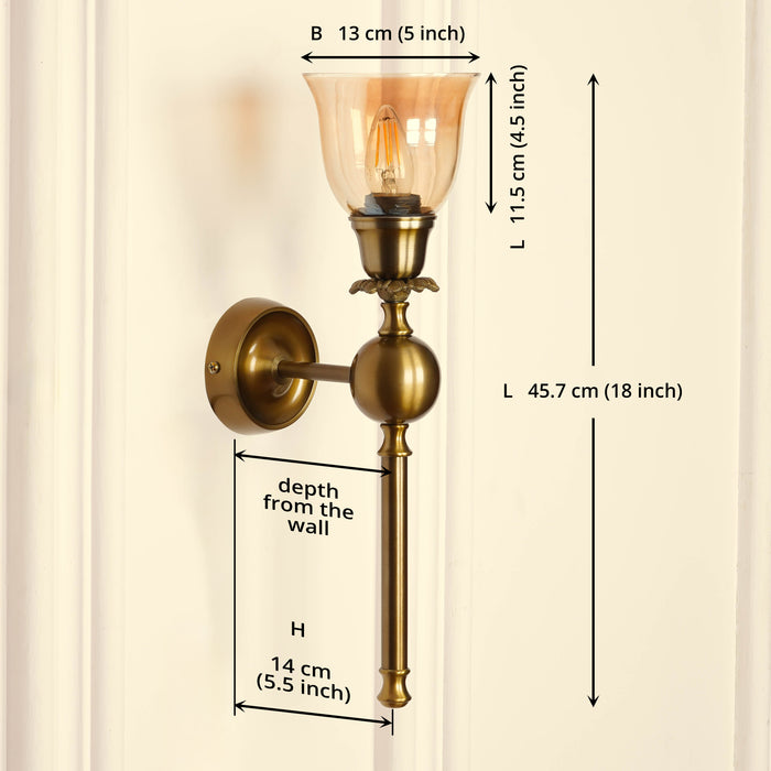 Brass Antique Finish Ball Wall Lamp with Cup Glass Golden Luster Shade