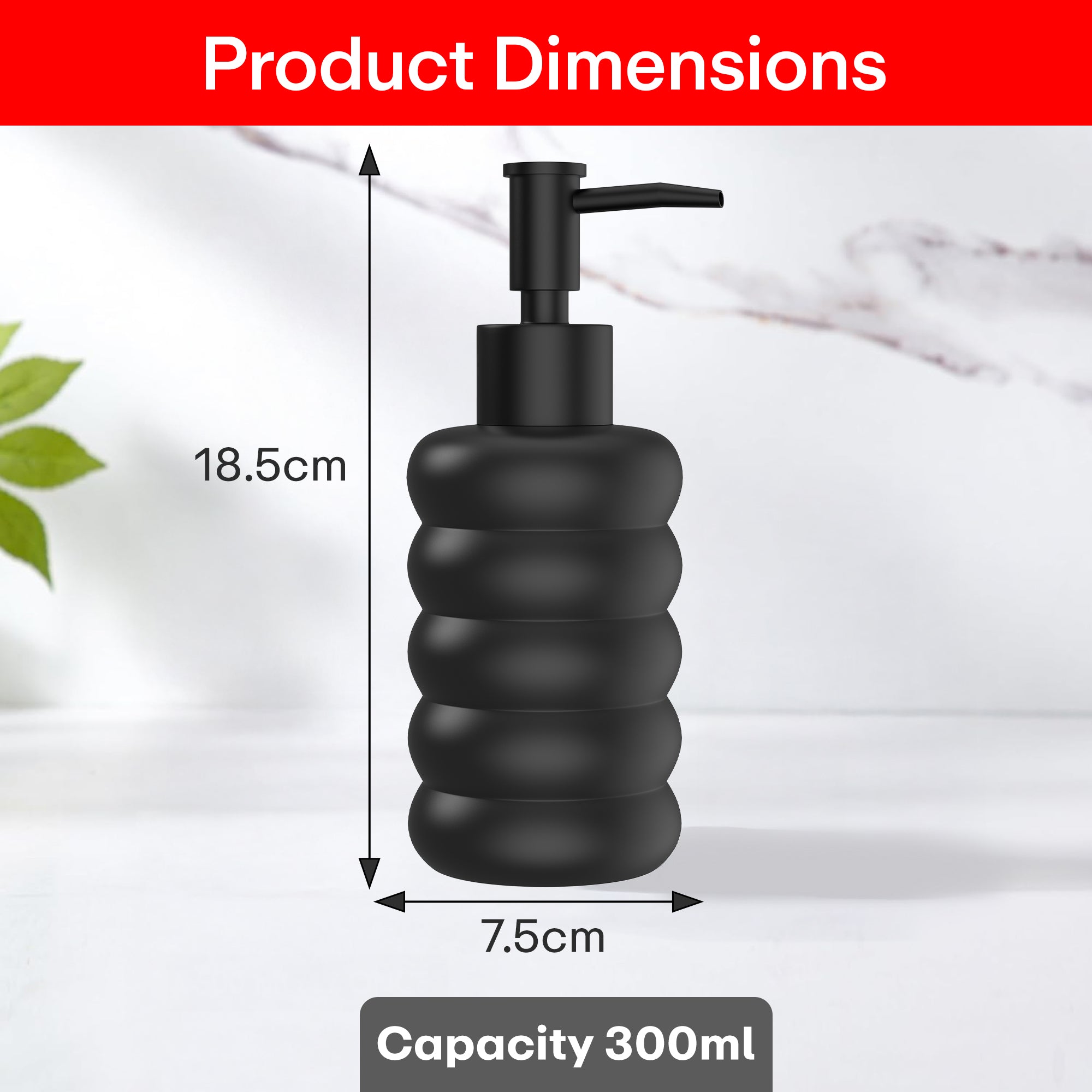 Rioware Outdoor Living Ceramic Liquid Soap Dispenser, 300ml, Multipurpose Refillable for Hand Wash, Dish Wash, Shampoo, Kitchen, Bathroom, and Household Use Pack of 1, Round Black