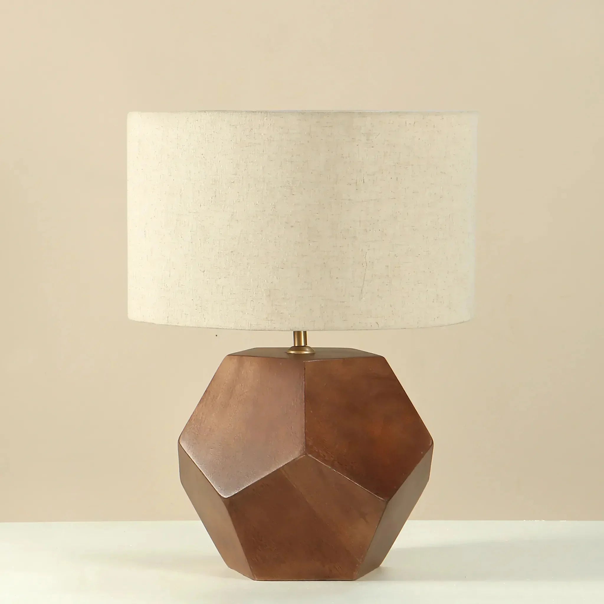 Hexmo Mango Wood Table Lamp | Geometric Wooden Lamp for Modern Living Room & Bedroom