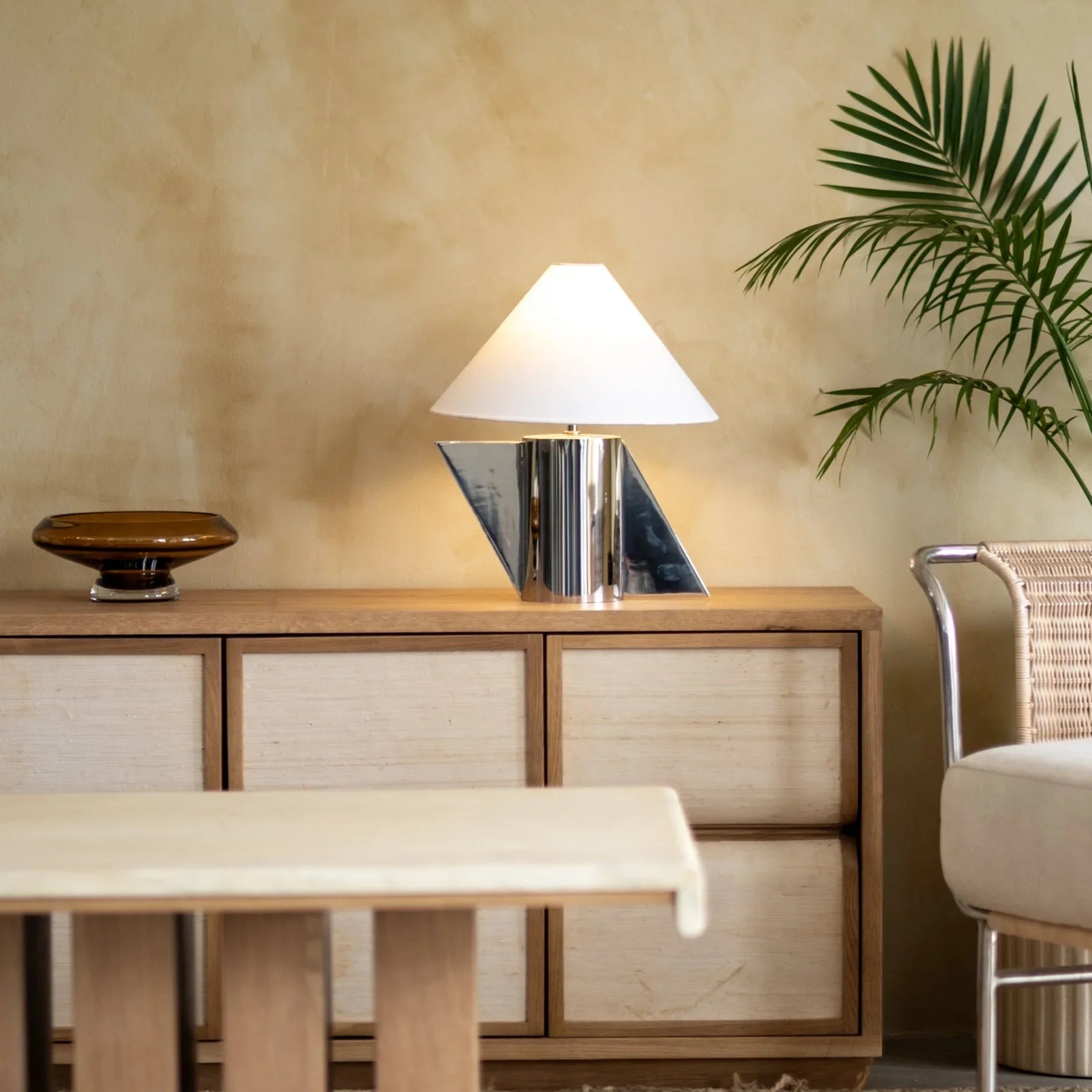 Helia Tilt Table Lamp | Stainless Steel and Cotton Fabric