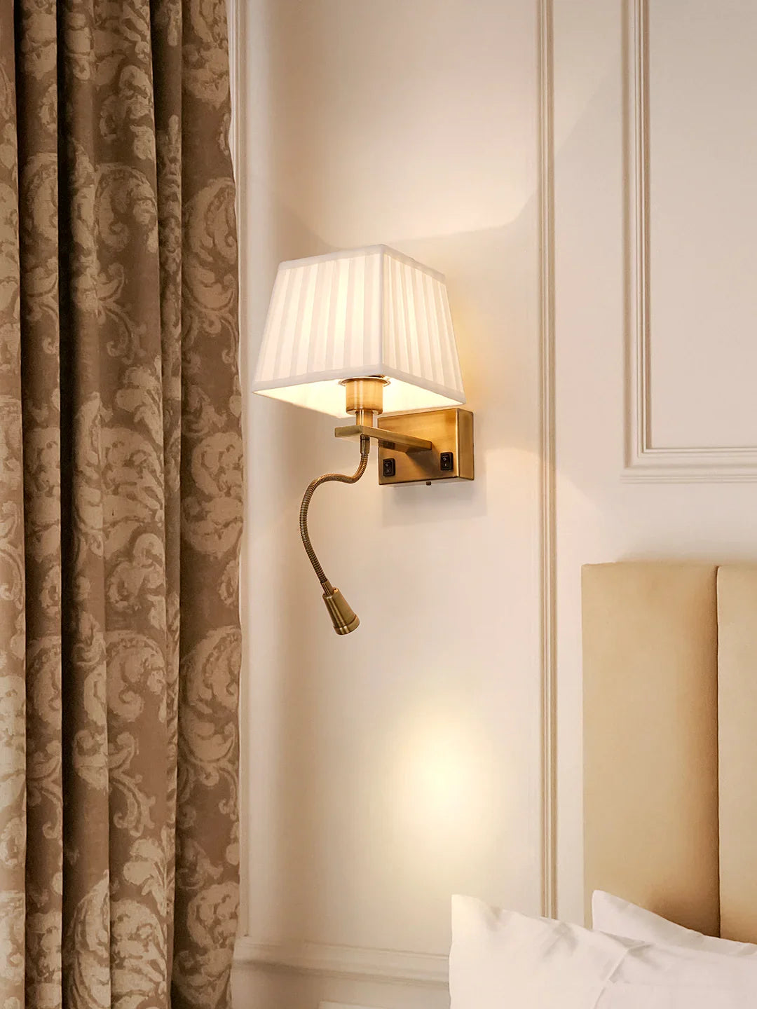 Transitional Bedside Wall Sconce with Flexible LED Reading Light
