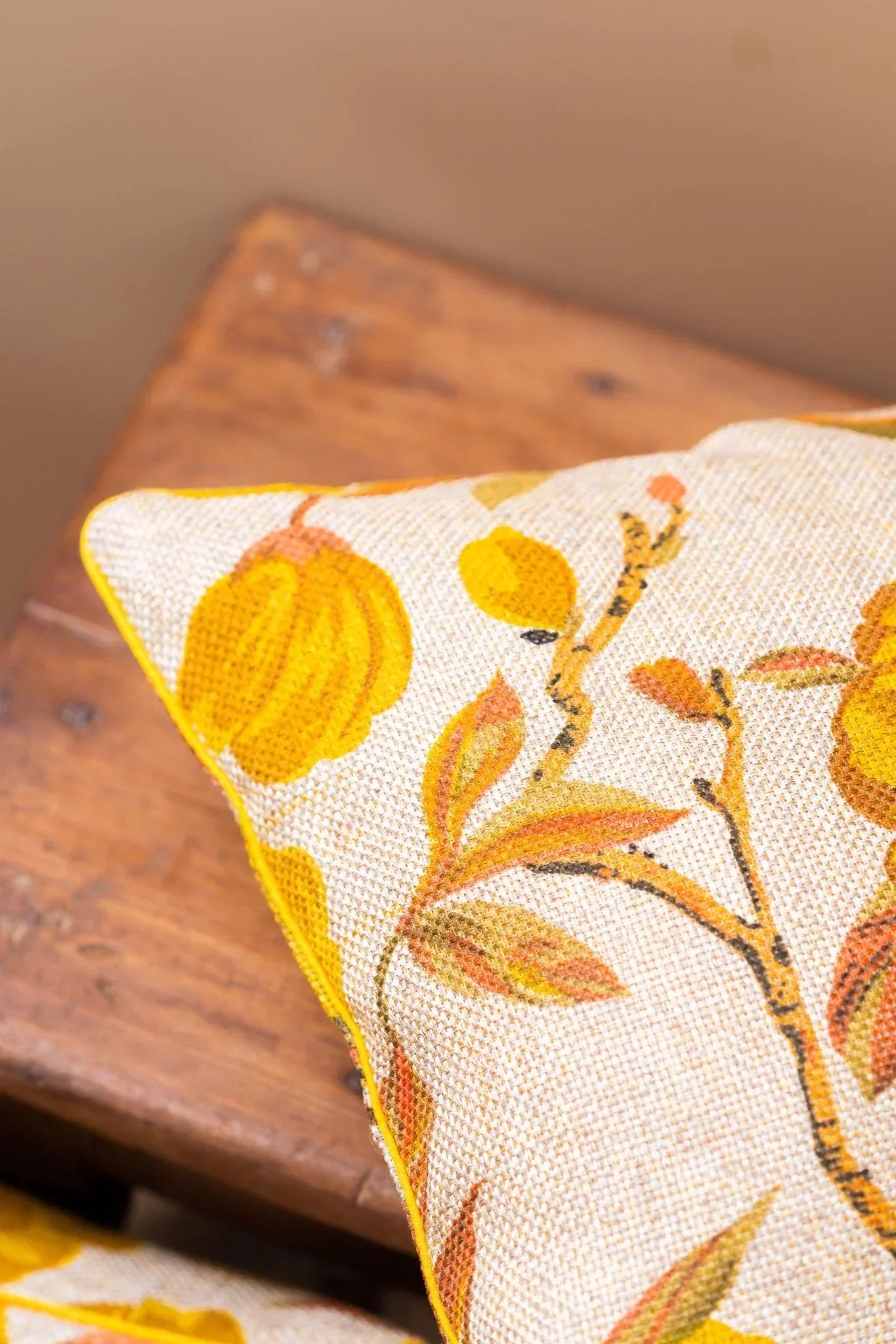 Jute Yellow Floral Cushion Cover