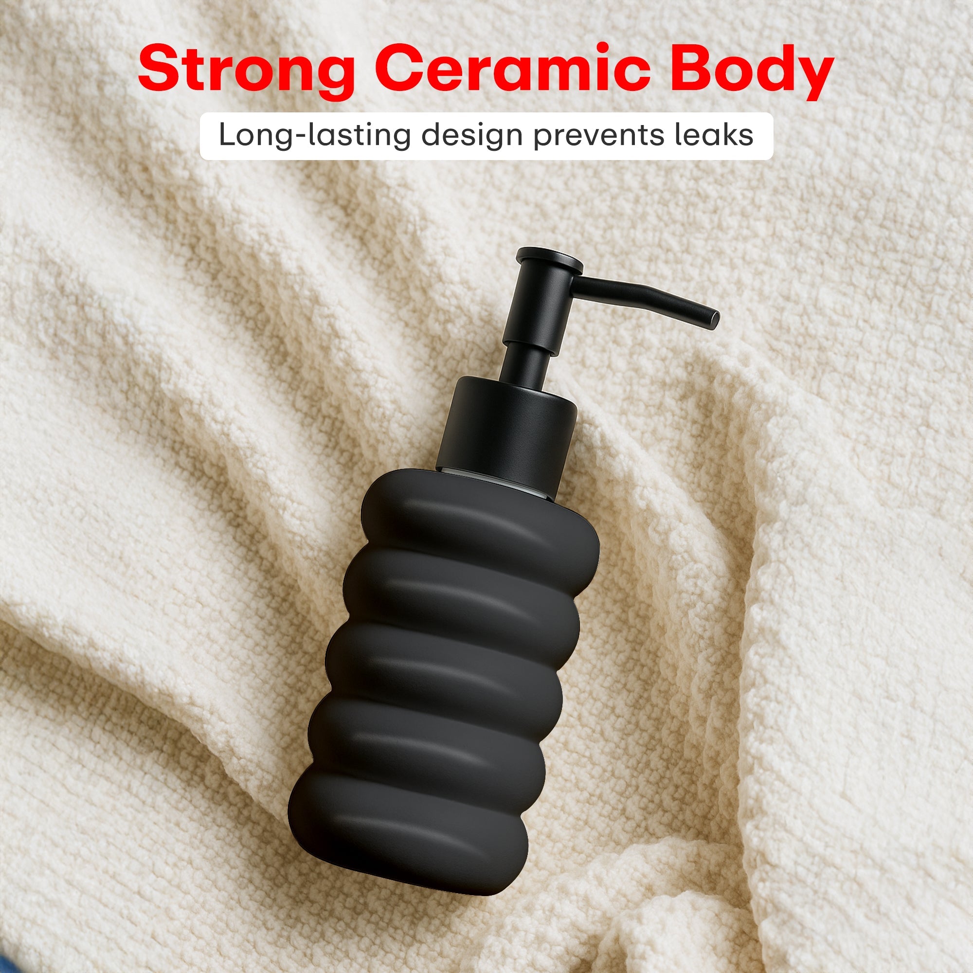 Rioware Outdoor Living Ceramic Liquid Soap Dispenser, 300ml, Multipurpose Refillable for Hand Wash, Dish Wash, Shampoo, Kitchen, Bathroom, and Household Use Pack of 1, Round Black