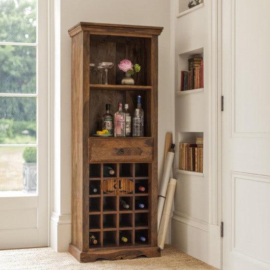 Tallboy Storage Wine Rack | Bar Cabinet | Bar Unit In Honey Finish